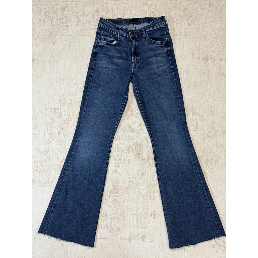 Mother The Weeekender Fray Jeans Mint Condition Dark Wash Flare Raw Hem Size 26